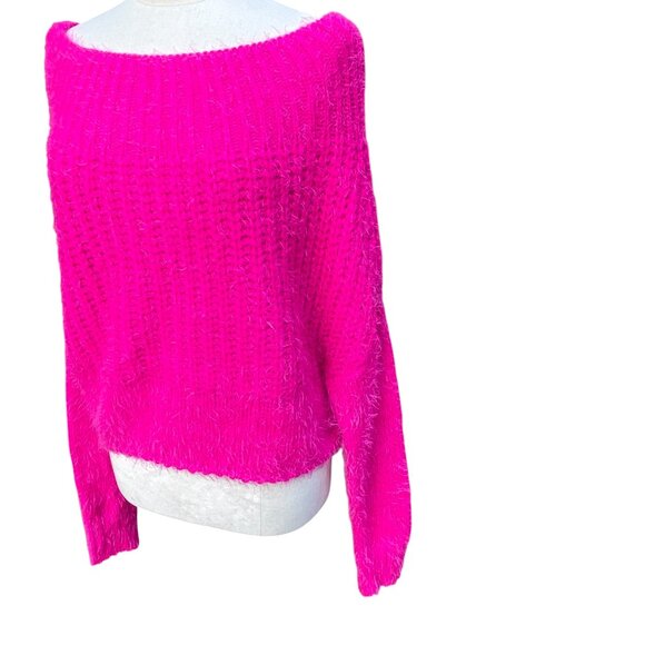 Main Strip On/Off Shoulder Chunky Knit Barbiecore Sweater Slouchy Oversized-S/M - Picture 6 of 12